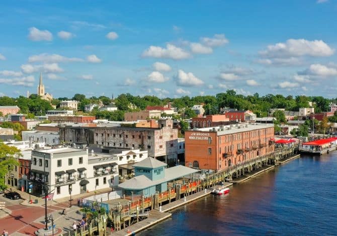 Wilmington NC Riverwalk walkway along the Cape Fear River