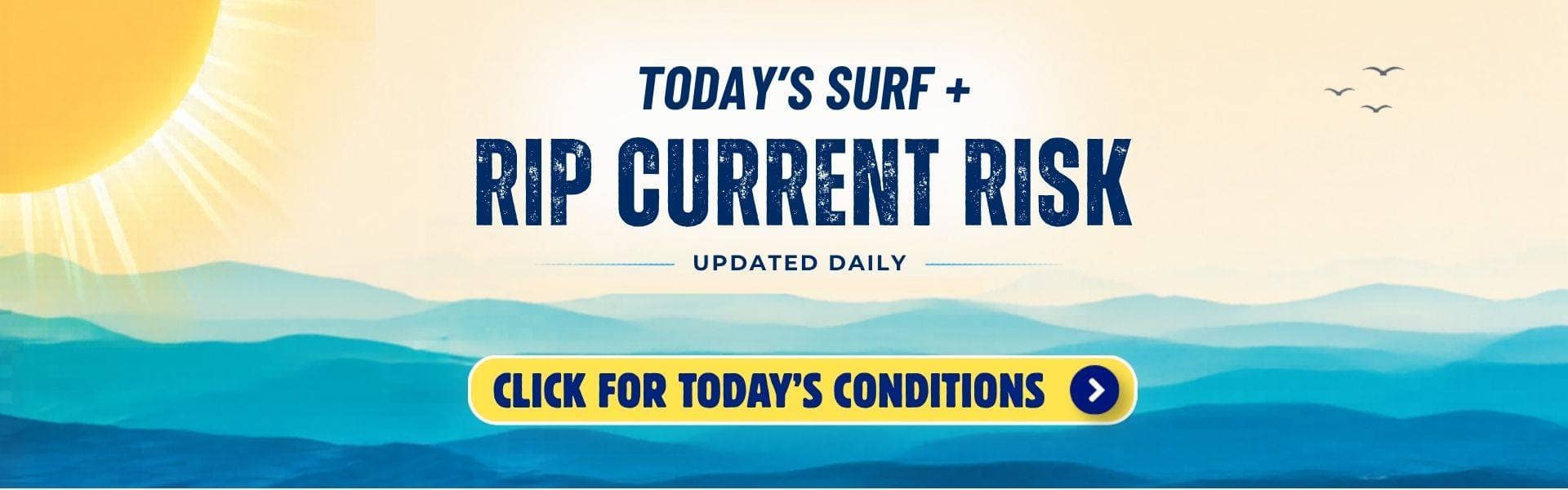 Sunny 103.7 daily beach report for Wilmington NC featuring rip current risk, surf conditions, UV index, weather forecast, and beach safety information.